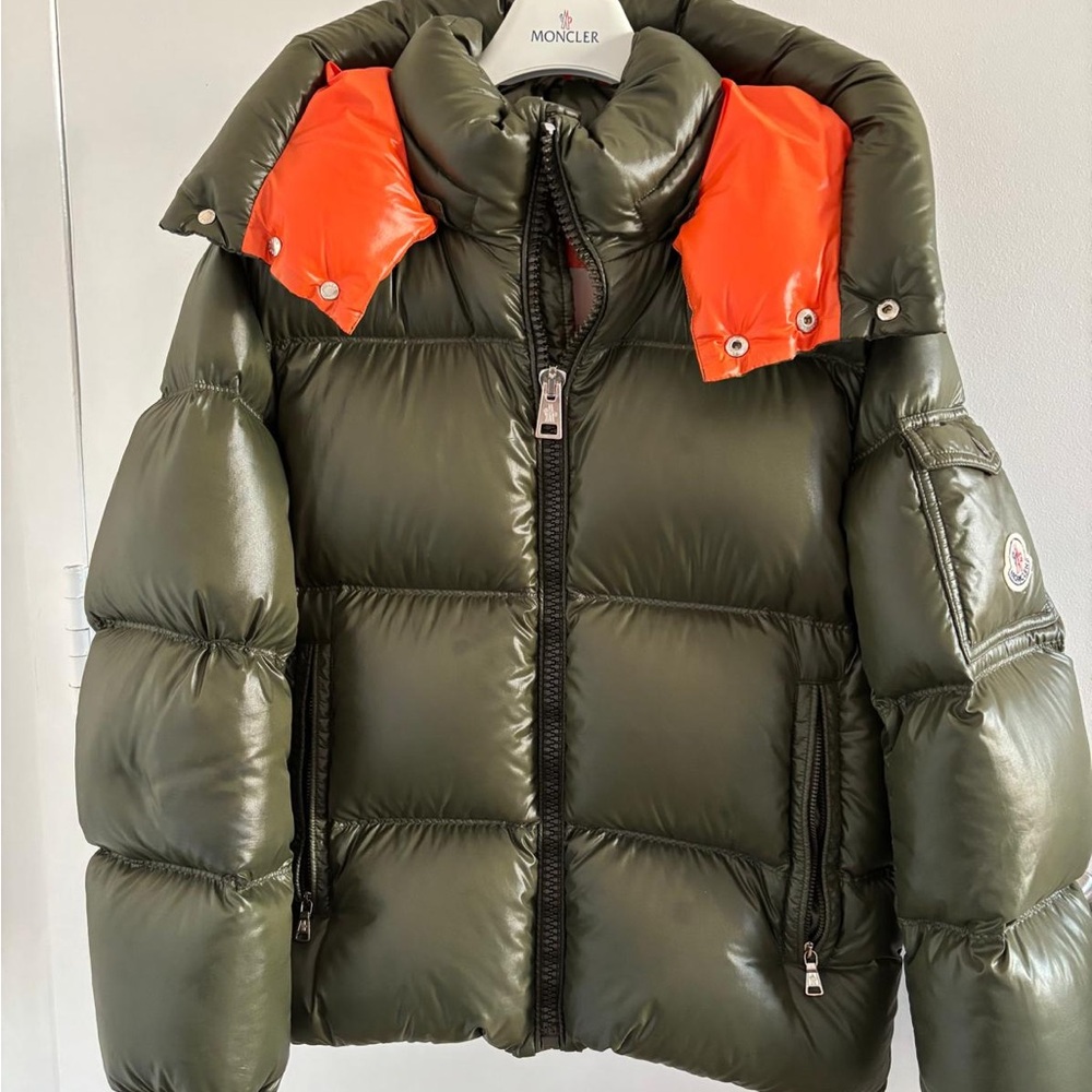 Moncler Kids Puffer Jacket in Olive and Orange
